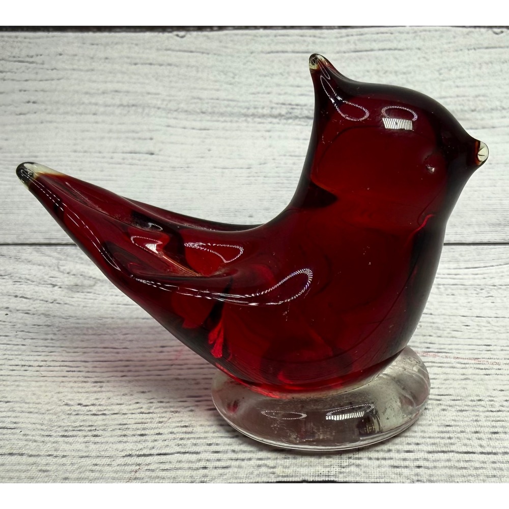 Royal Red Leo Ward Signed 1996 Cardinal of Love Art Glass Bird Paperweight